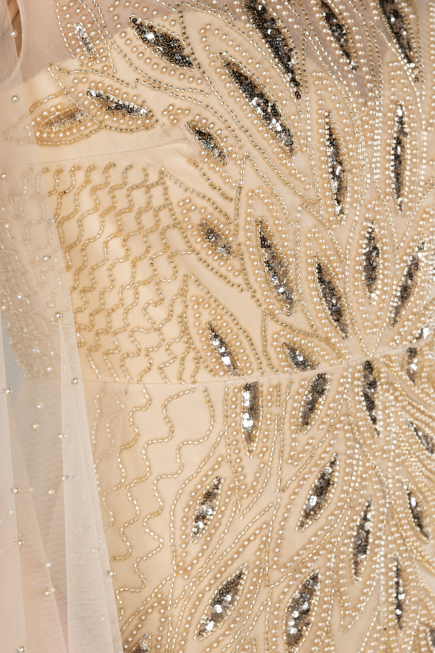 Gold Beaded Cape Long Haute Couture Dress ABU4707