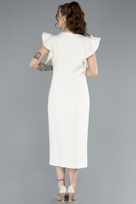 Cream Slit Midi Plus Size Invitation Dress ABK2278