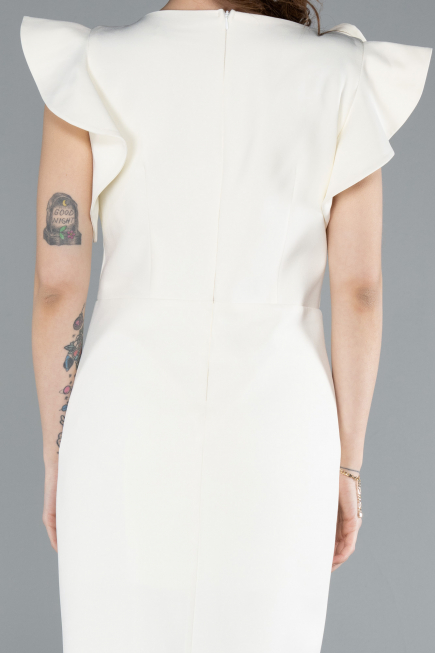 Cream Slit Midi Plus Size Invitation Dress ABK2278