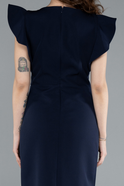 Navy Blue Slit Midi Cocktail Dress ABK2277