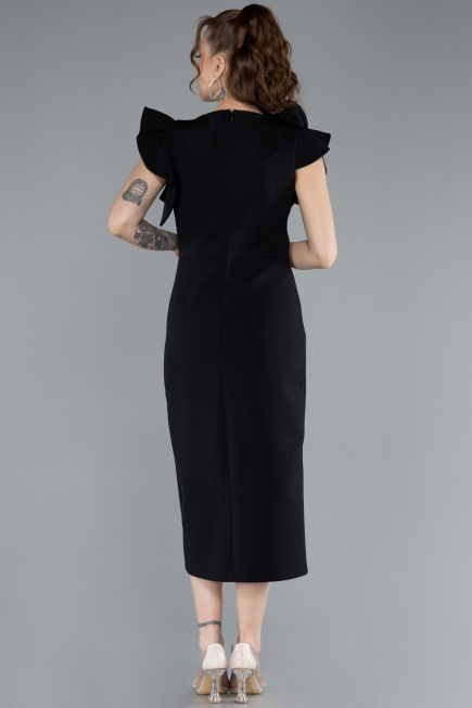 Black Slit Midi Cocktail Dress ABK2277