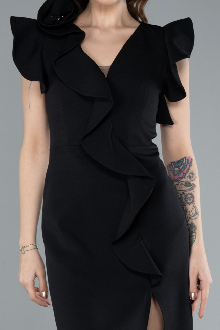 Black Slit Midi Cocktail Dress ABK2277