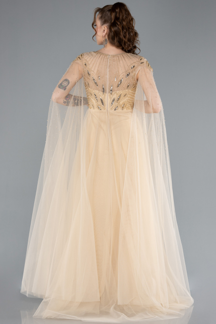 Gold Beaded Cape Long Haute Couture Dress ABU4707