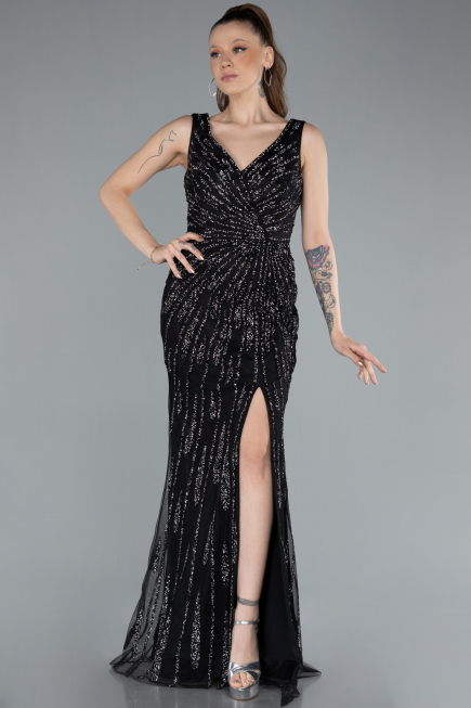 Long Black Plus Size Evening Gown ABU4717