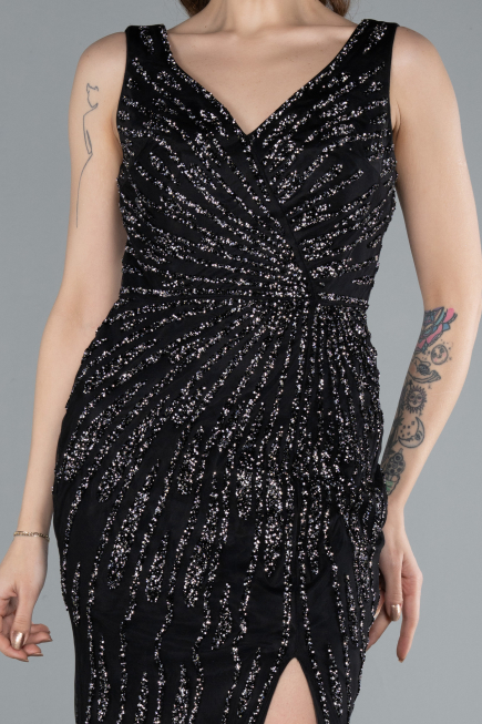 Long Black Plus Size Evening Gown ABU4717