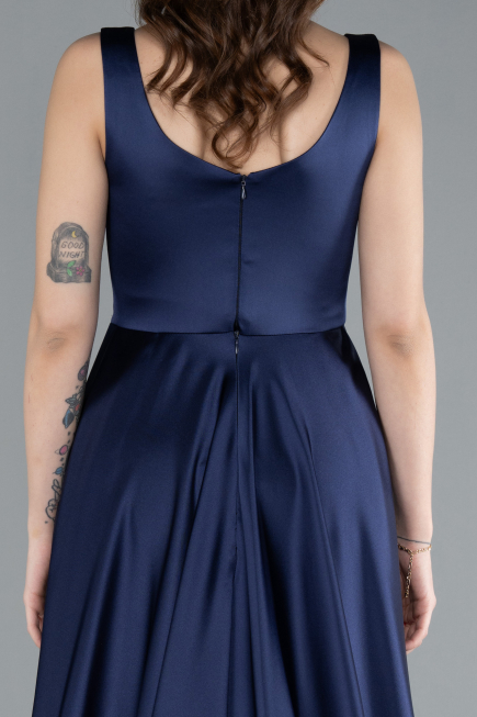 Long Navy Blue Satin Evening Dress ABU4715