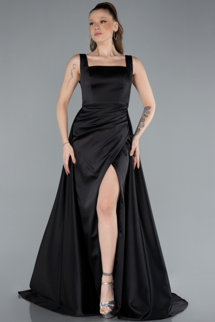 Long Black Satin Evening Dress ABU4715