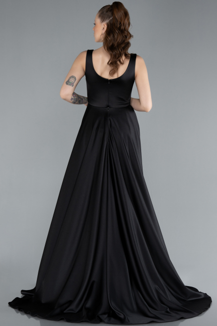 Long Black Satin Evening Dress ABU4715