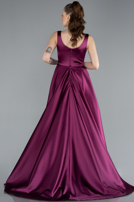 Long Cherry Colored Satin Evening Dress ABU4715