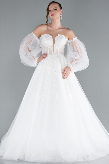 White Strapless Long Wedding Dress ABG111