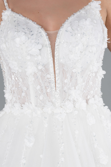 White Laced Straps Long Wedding Dress ABG039