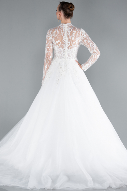 White Laced Long Sleeve Helen Wedding Dress ABG119
