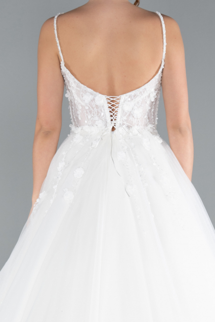 White Laced Straps Long Wedding Dress ABG039