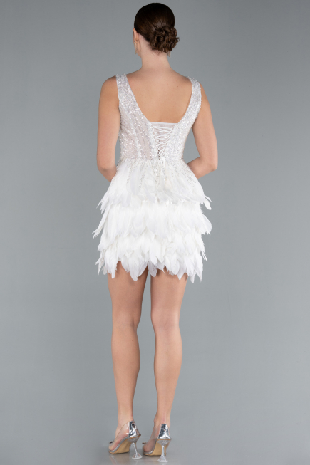 Short White Designer Evening Dress ABK2139