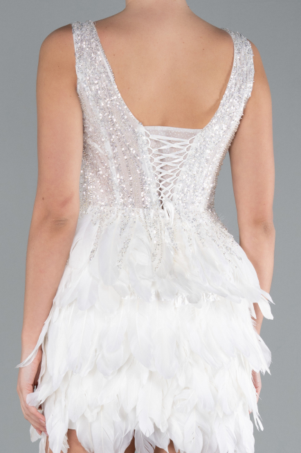 Short White Designer Evening Dress ABK2139