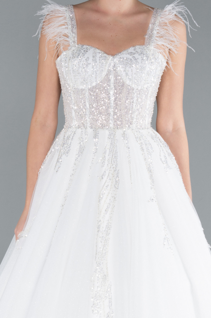White Embroidered Top Long Wedding Dress ABG110