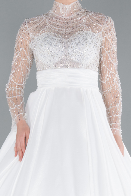 Long White Satin Wedding Dress ABU4249