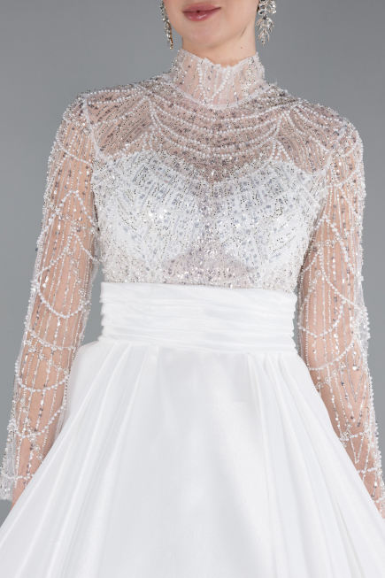 Long White Satin Wedding Dress ABU4249