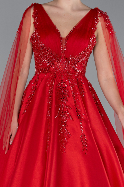 Red Sleeveless Stoned Long Haute Couture Dress ABU4432