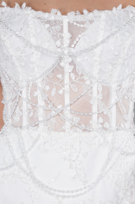 White Beaded Long Fish Model Wedding Dress ABG035