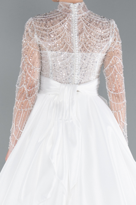 Long White Satin Wedding Dress ABU4249