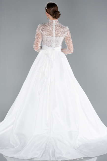 Long White Satin Wedding Dress ABU4249