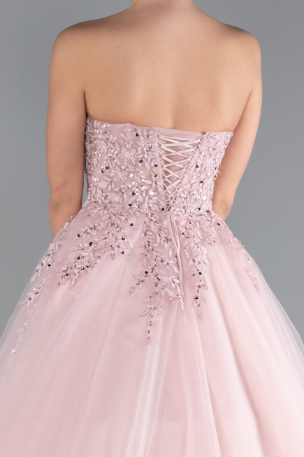 Powder Color Strapless Dantelle Plus Size Haute Couture Dress ABU4453