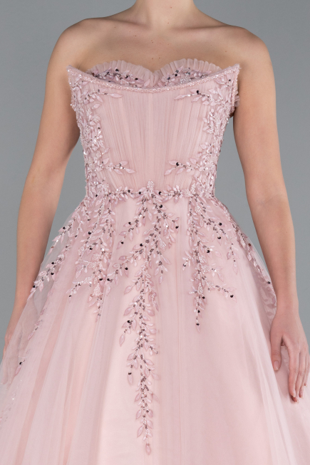 Powder Color Strapless Dantelle Plus Size Haute Couture Dress ABU4453