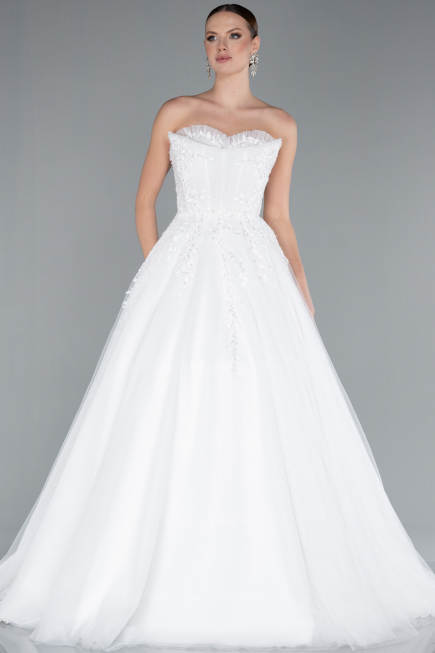 White Strapless Dantelle Long Wedding Dress ABG121