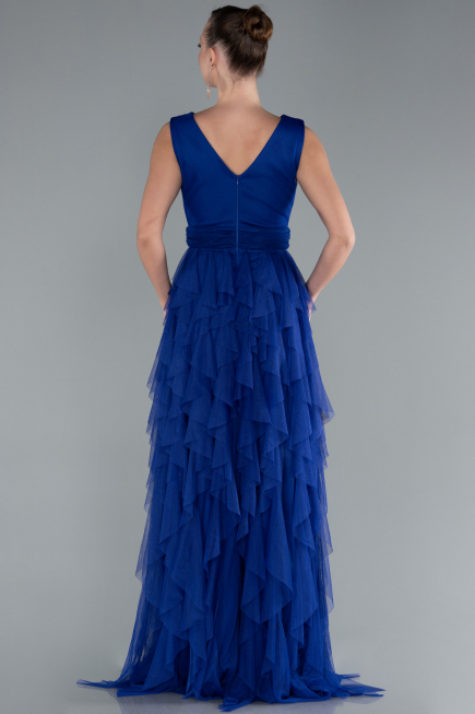 Sax Blue V Neck Layered Tulle Long Prom Dress ABU4723