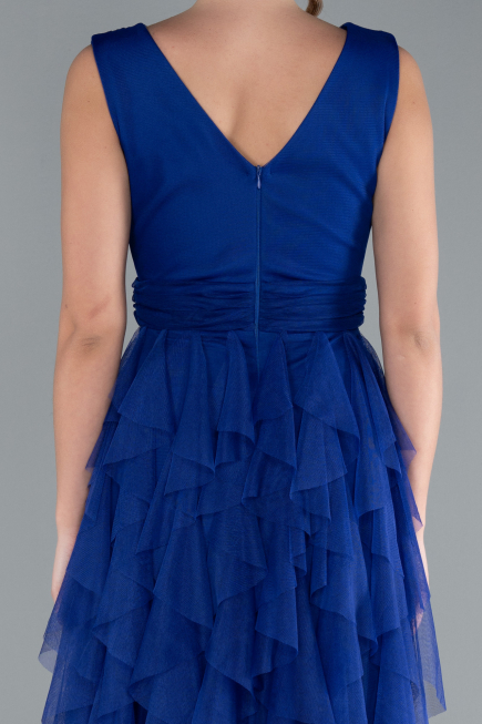 Sax Blue V Neck Layered Tulle Long Prom Dress ABU4723