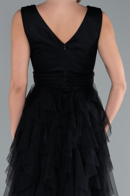 Black V Neck Layered Tulle Long Prom Dress ABU4723