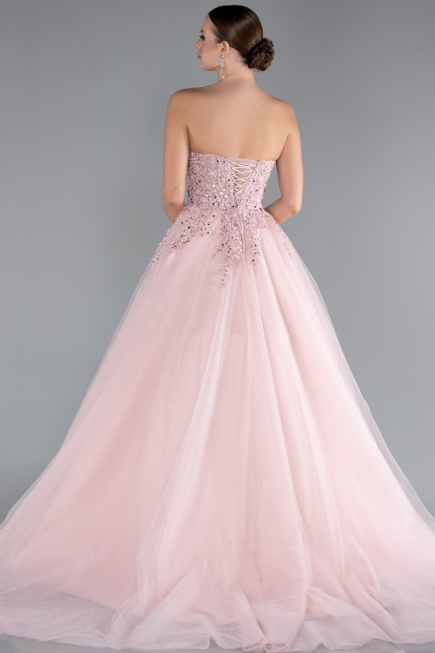 Powder Color Strapless Dantelle Plus Size Haute Couture Dress ABU4453