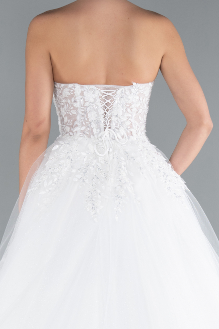 White Strapless Dantelle Long Wedding Dress ABG121