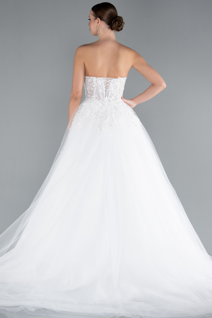 White Strapless Dantelle Long Wedding Dress ABG121