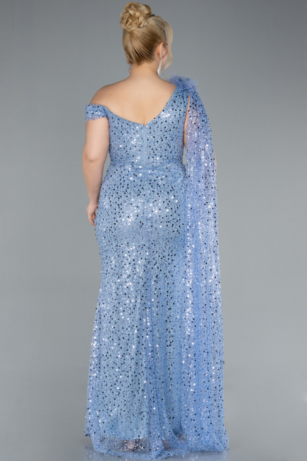 Indigo Slit Scaly Long Plus Size Evening Dress ABU3859