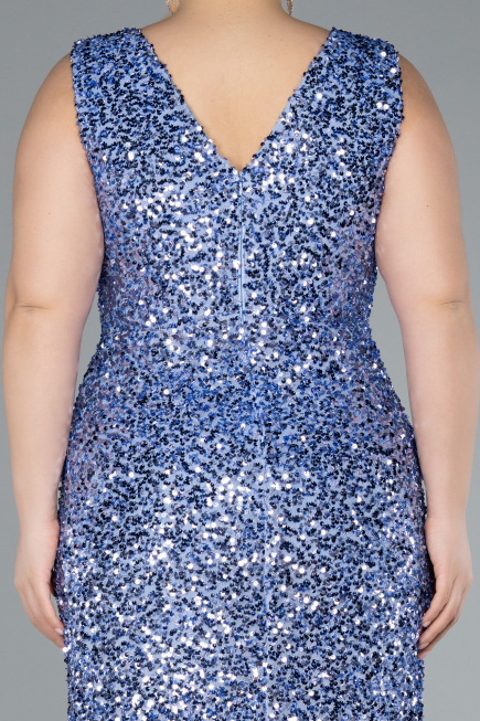 Indigo Sleeveless Slit Long Sequin Plus Size Evening Gown ABU4673