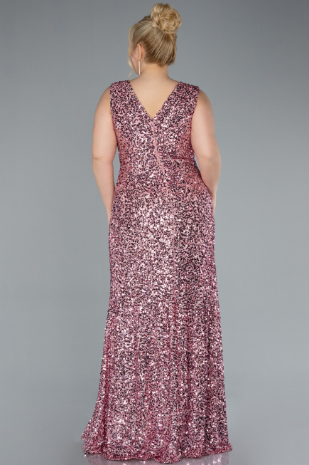 Powder Color Sleeveless Slit Long Sequin Plus Size Evening Gown ABU4673