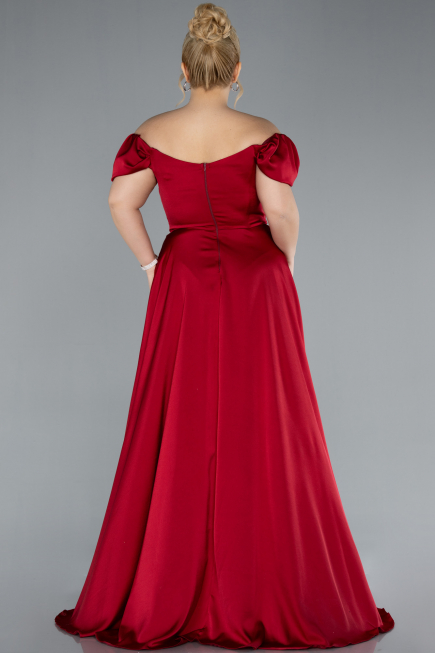 Burgundy Long Satin Plus Size Evening Dress ABU4576