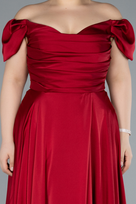 Burgundy Long Satin Plus Size Evening Dress ABU4576