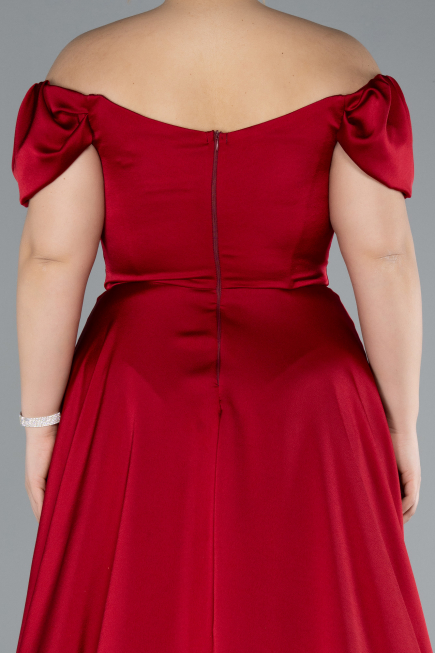 Burgundy Long Satin Plus Size Evening Dress ABU4576