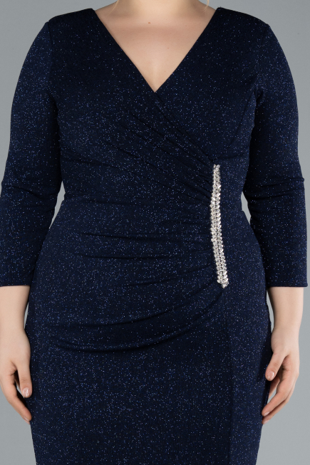 Midi Navy Blue Plus Size Evening Dress ABK2246