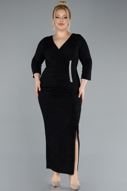 Midi Black Plus Size Evening Dress ABK2246