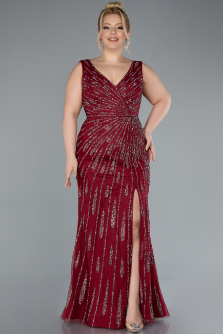 Long Burgundy Plus Size Evening Gown ABU4717