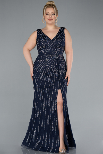 Long Navy Blue Plus Size Evening Gown ABU4717