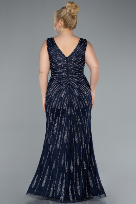 Long Navy Blue Plus Size Evening Gown ABU4717