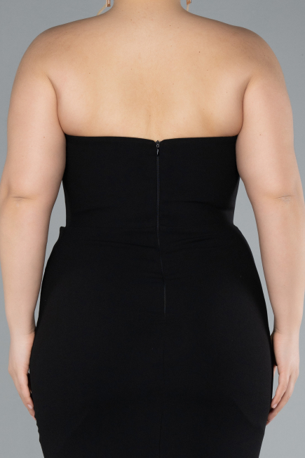 Black Stoned Strapless Neck Long Plus Size Evening Gown ABU4688