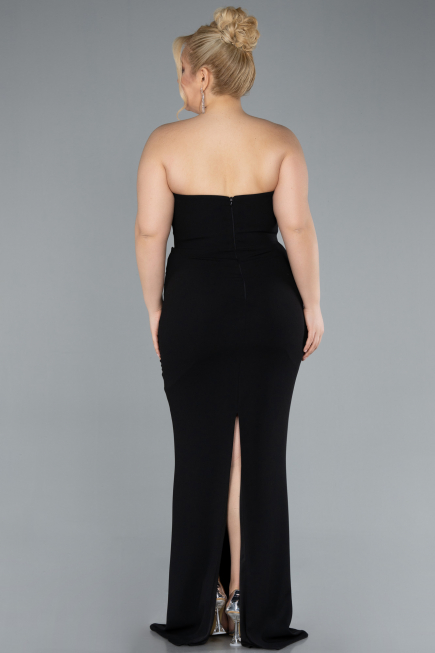 Black Stoned Strapless Neck Long Plus Size Evening Gown ABU4688