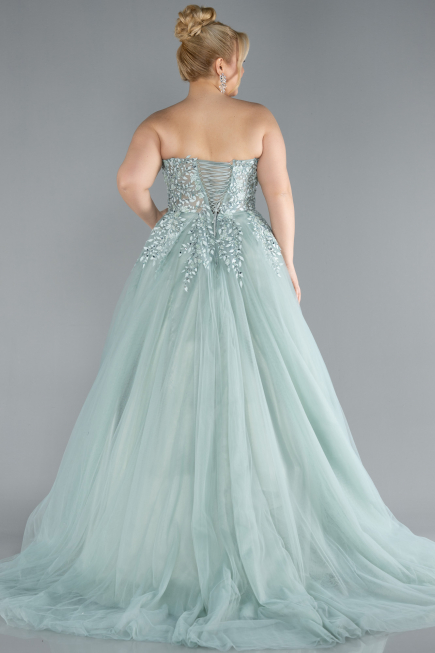 Mint Strapless Dantelle Plus Size Haute Couture Dress ABU4453