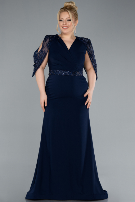 Long Navy Blue Formal Plus Size Dress ABU4668